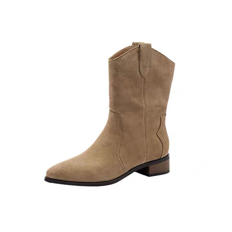 Pointed Toe Chunky Heel Western Cowboy Boot Women's Fashion Temperament