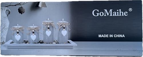 GoMaihe Candle Holder Set of 4 with Wodden Tray, Tealight Holders Candlestick Holder, Table Centerpiece Home Decor Living Room Bedroom Decoration Mum Gift Birthday Wedding Christmas Party Ornaments