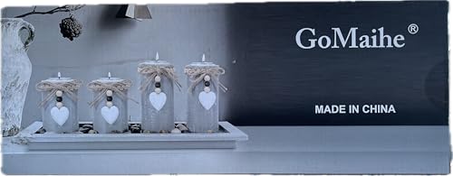 GoMaihe Candle Holder Set of 4 with Wodden Tray, Tealight Holders Candlestick Holder, Table Centerpiece Home Decor Living Room Bedroom Decoration Mum Gift Birthday Wedding Christmas Party Ornaments