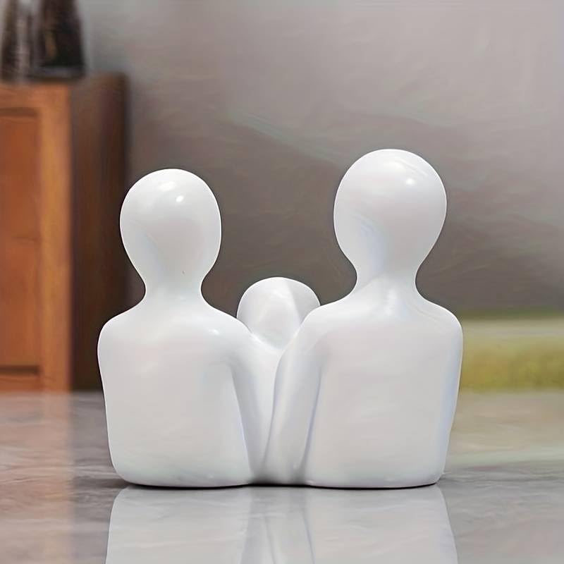 FARAMIR STORE Three-Person Family Statue – Handmade White Abstract Figurines in Stone Powder | Modern Home & Office Decor for Living Room, Bookshelf, Desk & Table Display