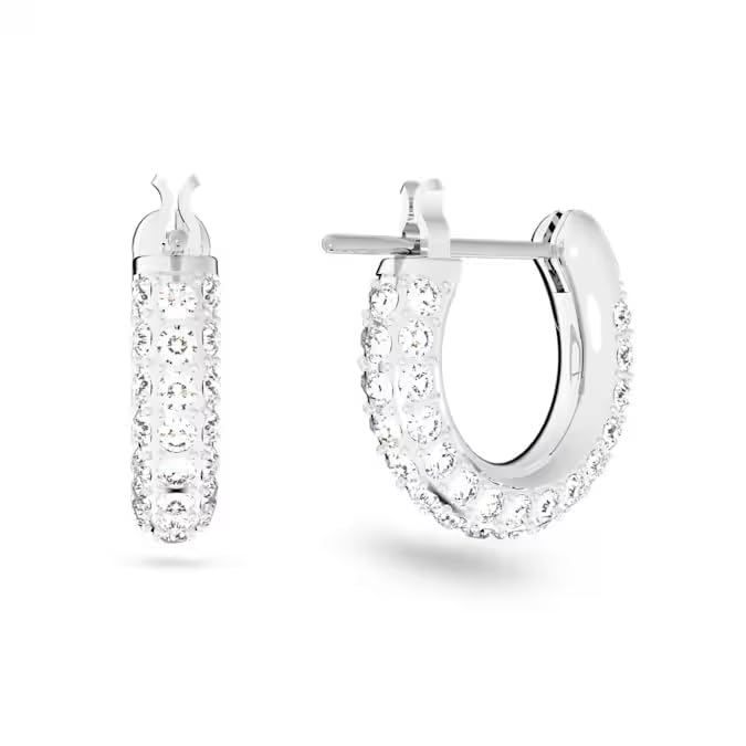 Swarovski Women's Stone Hoop Pierced Earrings, Set of Brilliant White Swarovski Crystal Hoop Earrings with Rhodium Plating