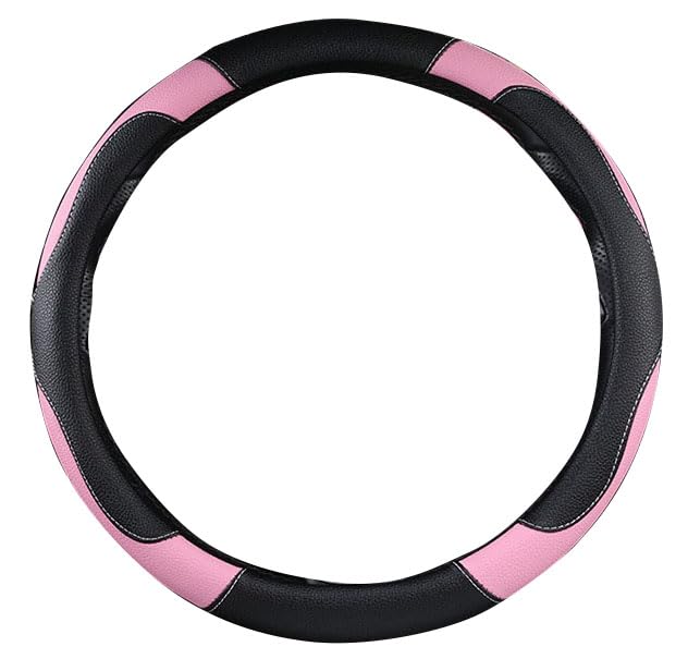 Istn Unisex's Sport Style Contrast Color Non-slip Sweat Good Breathable PU Leatherette 15 inch Car Steering Wheel Cover 38cm Pink