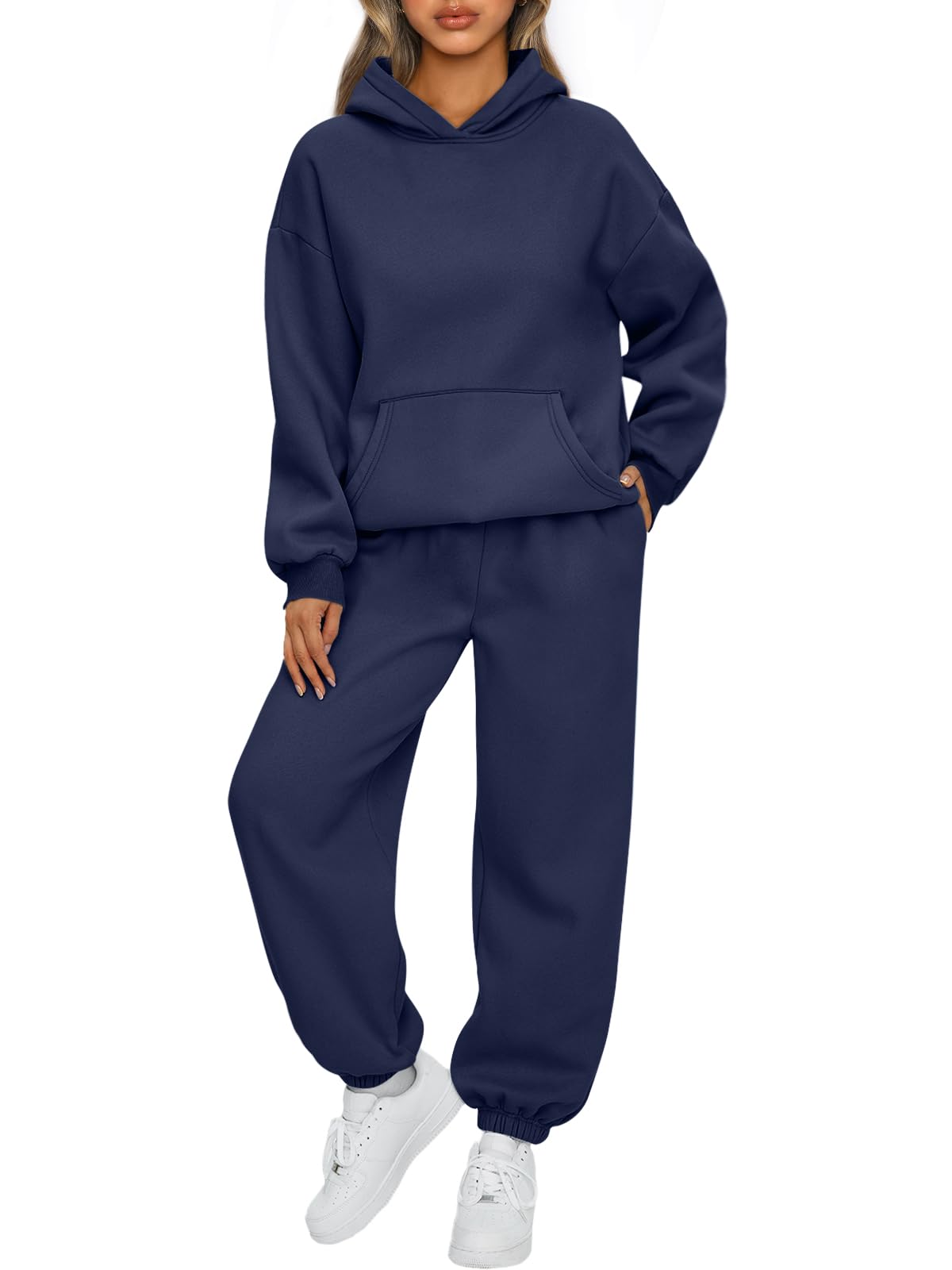 AUTOMET Women 2 Piece Outfits 2025 Plus Size Fall Fashion Airport Travel Pants Lounge Set Leisure Vacation Winter Clothes Sweatsuits Navy XS