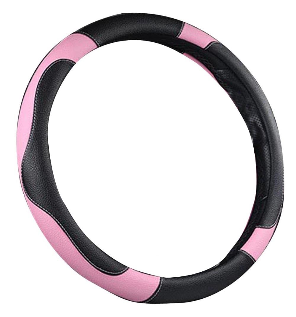 Istn Unisex's Sport Style Contrast Color Non-slip Sweat Good Breathable PU Leatherette 15 inch Car Steering Wheel Cover 38cm Pink