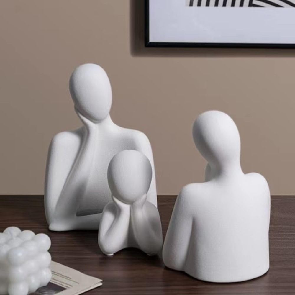 FARAMIR STORE Three-Person Family Statue – Handmade White Abstract Figurines in Stone Powder | Modern Home & Office Decor for Living Room, Bookshelf, Desk & Table Display