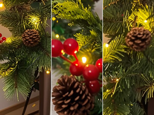 6FT/1.8M Christmas Garland For Fireplace Stairs Front Door, Xmas Garlands With Lights Pine Cones Berries,Light Up Artificial Wreath Table Porch Arch Mantle Garden Gate Home Outdoor Decorations