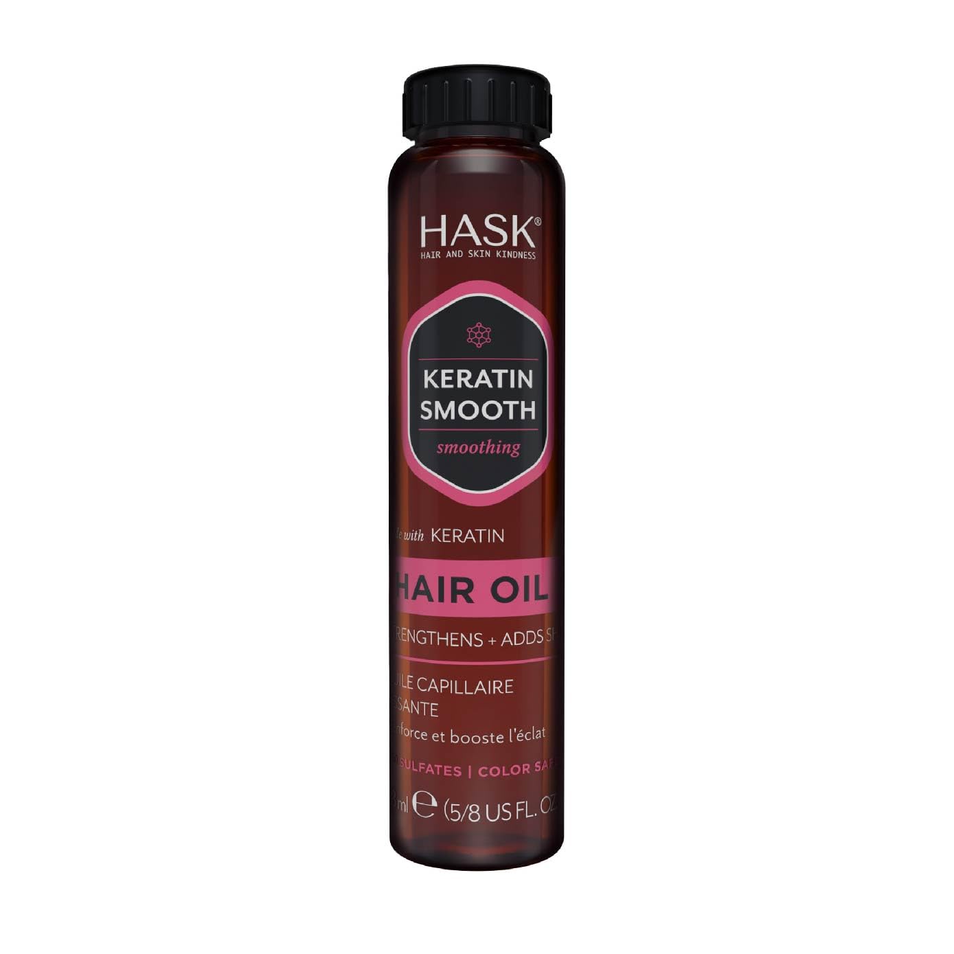 HASK Keratin Smoothing Shine Oil Vial for all hair types, colour safe, gluten-free, sulfate-free, paraben-free - 1 18mL Vial
