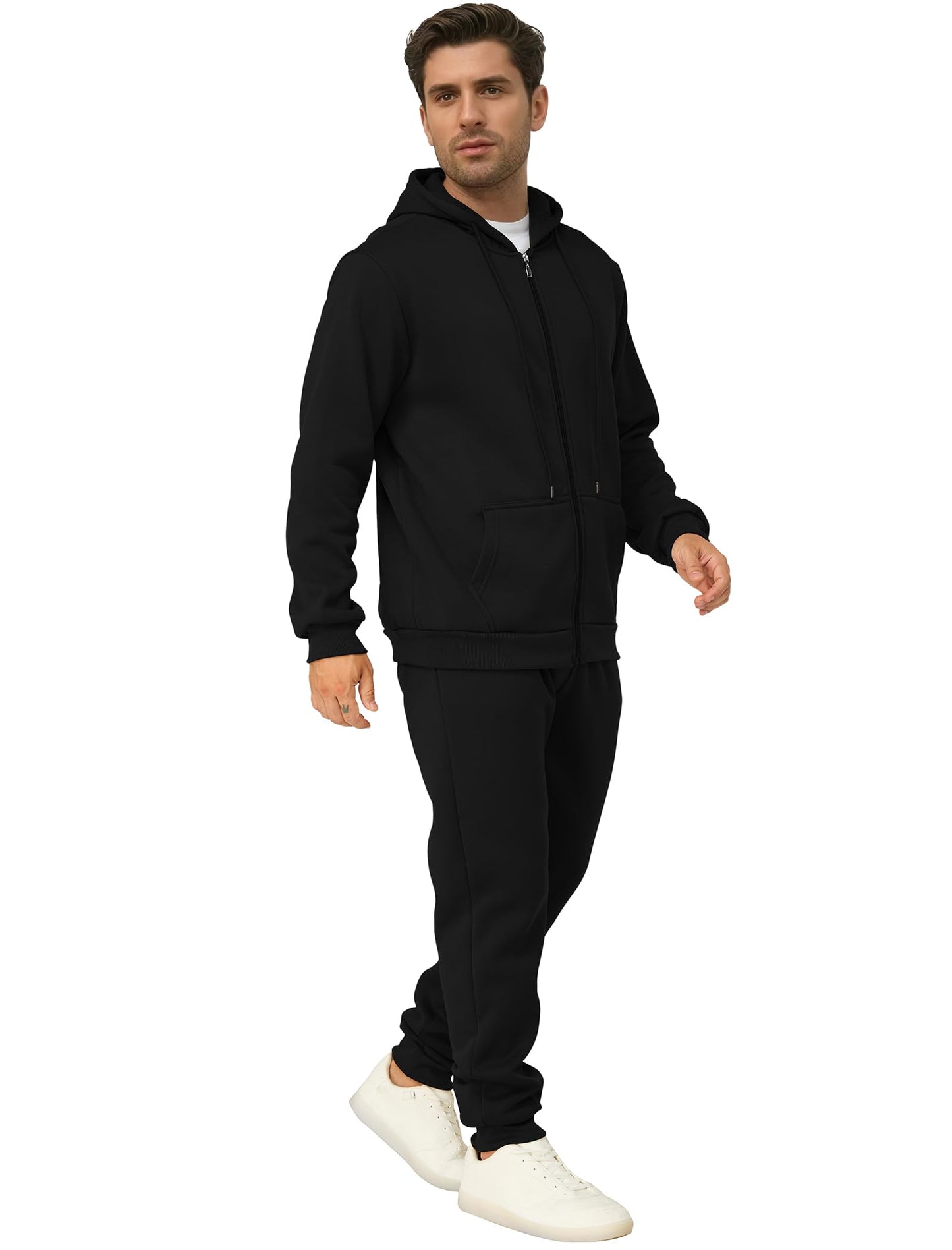 Mens Sweatsuits 2 Piece Casual Full Zip Tracksuits Zip Up Hoodie and Sweatpants Set Athletic Sweat Suits(M,Black)