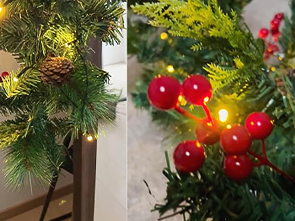 6FT/1.8M Christmas Garland For Fireplace Stairs Front Door, Xmas Garlands With Lights Pine Cones Berries,Light Up Artificial Wreath Table Porch Arch Mantle Garden Gate Home Outdoor Decorations