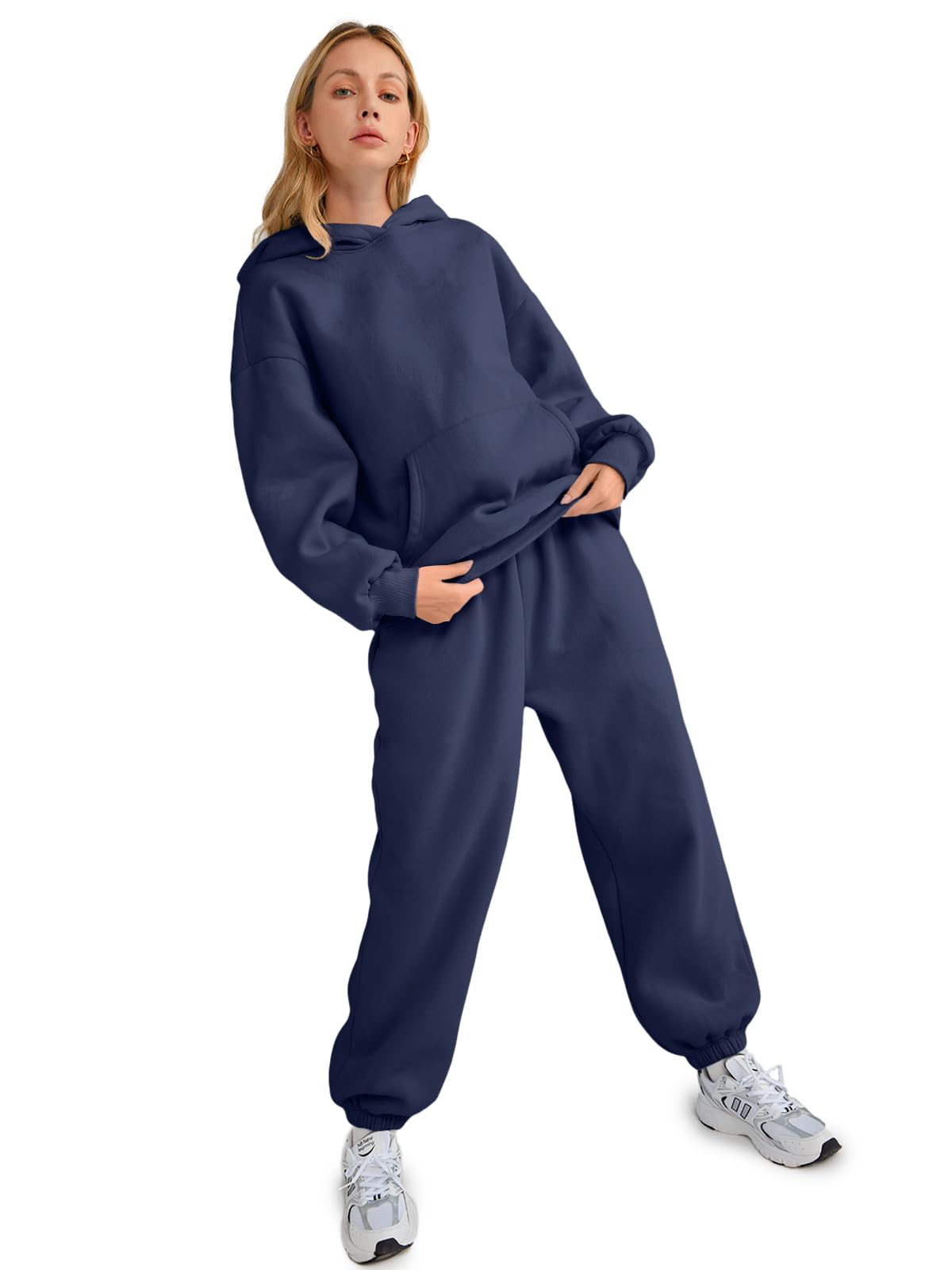 AUTOMET Women 2 Piece Outfits 2025 Plus Size Fall Fashion Airport Travel Pants Lounge Set Leisure Vacation Winter Clothes Sweatsuits Navy XS