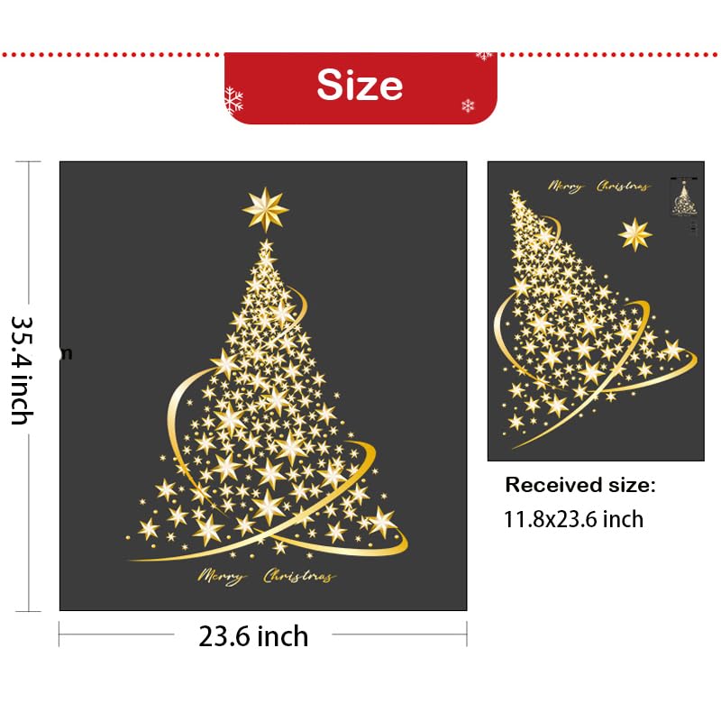 Cityhermit - 2 Pack Christmas Tree Stickers - Large Golden Christmas Tree - Wall, Window, Door Display - Window Stickers