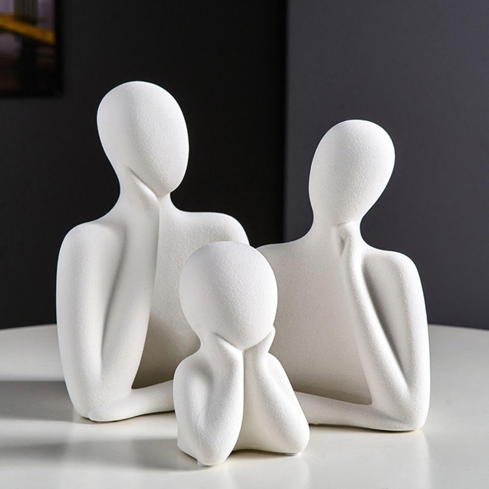 FARAMIR STORE Three-Person Family Statue – Handmade White Abstract Figurines in Stone Powder | Modern Home & Office Decor for Living Room, Bookshelf, Desk & Table Display