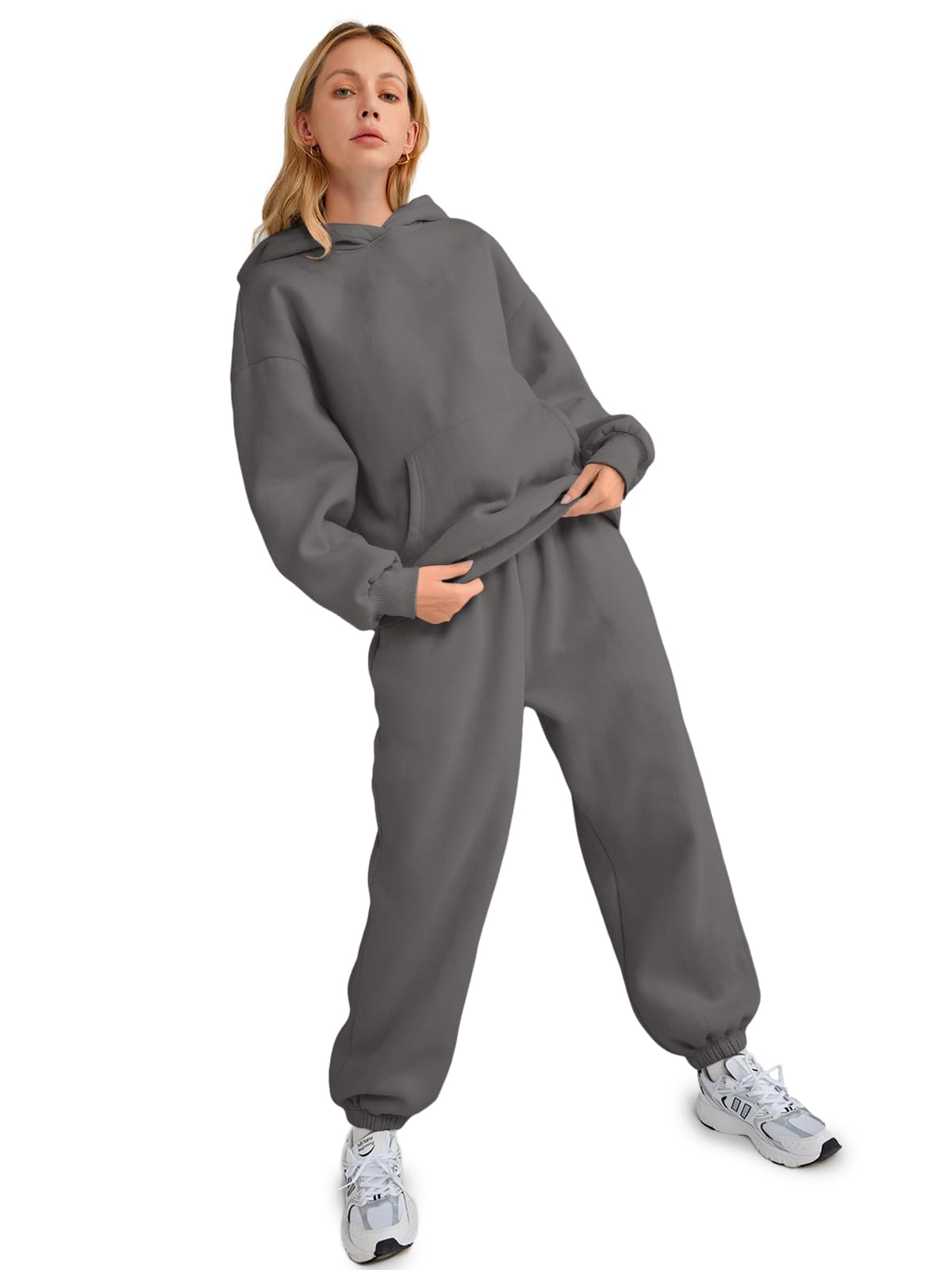 AUTOMET Women 2 Piece Outfits 2025 Plus Size Fall Fashion Airport Travel Pants Lounge Set Leisure Vacation Winter Clothes Sweatsuits BlackGrey XS