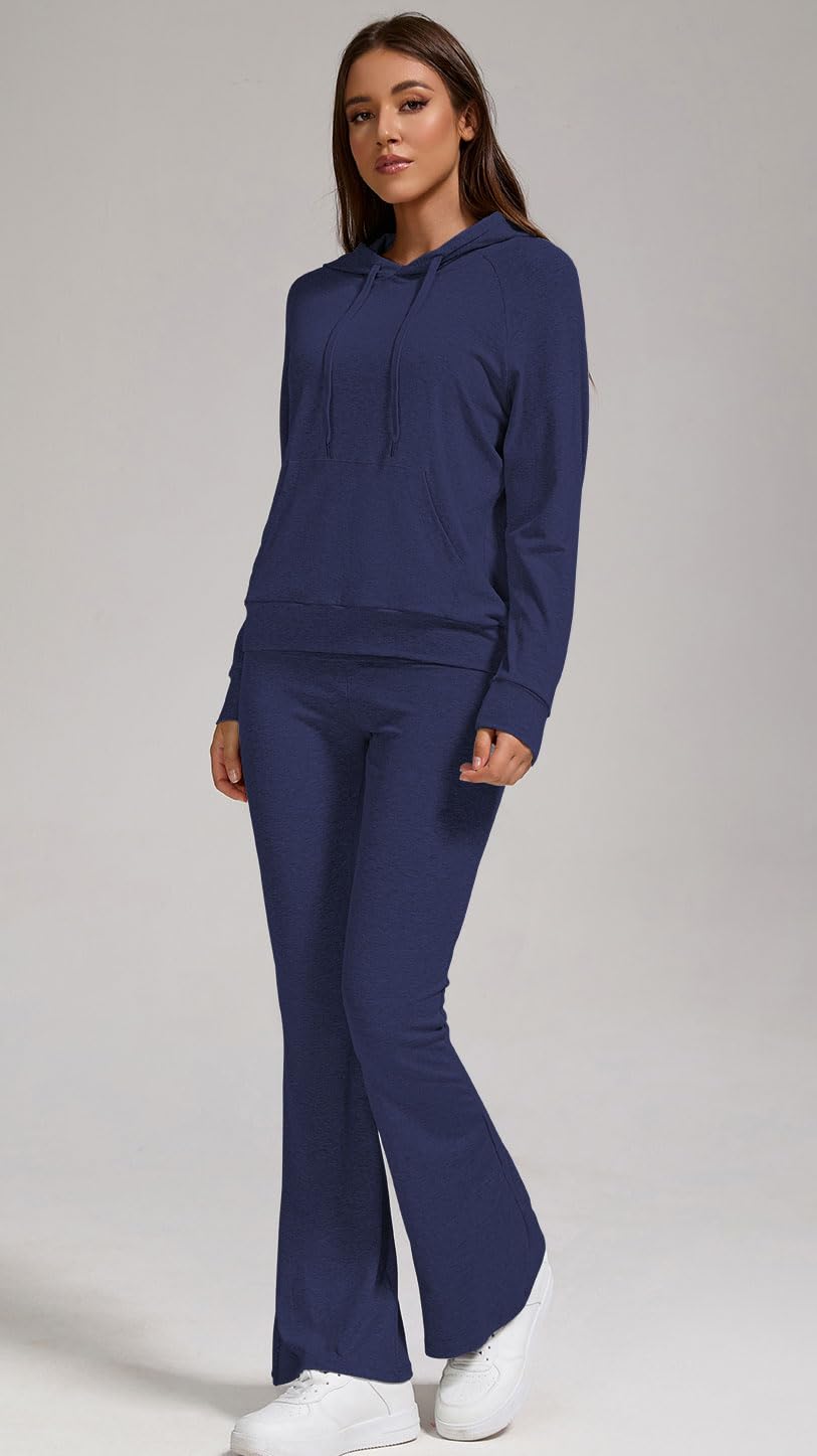 YETOWA Stylish Women's 2 Piece Outfits Hooded Sweatshirt Flared Leg Pants Combo Perfect for Active Casual Wear