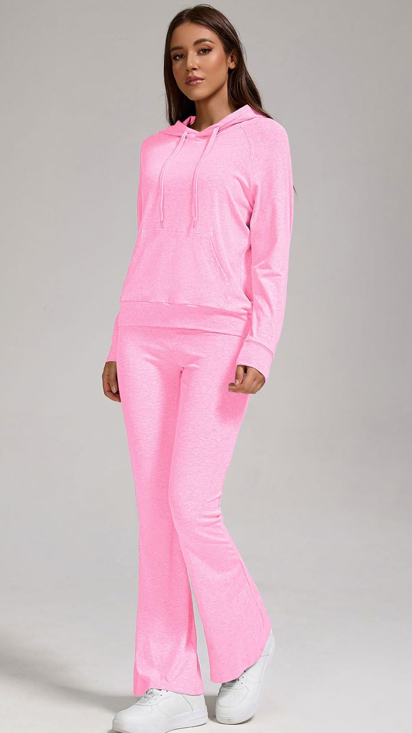 YETOWA Stylish Women's 2 Piece Outfits Hooded Sweatshirt Flared Leg Pants Combo Perfect for Active Casual Wear