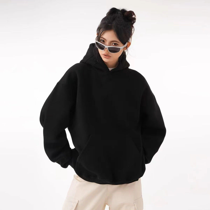 Hooded Sweater Autumn Fashion Brand Simple All-matching Fleece-lined
