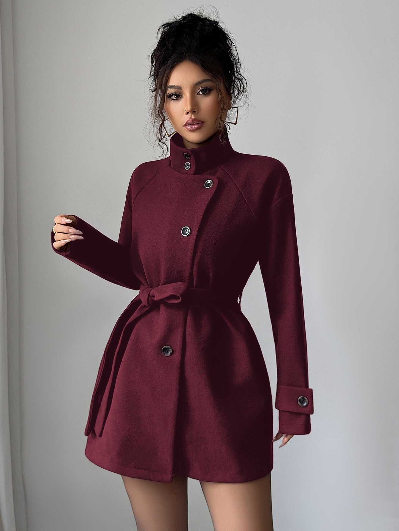 Women's Solid Color Casual Button Long Sleeved Windbreaker Jacket