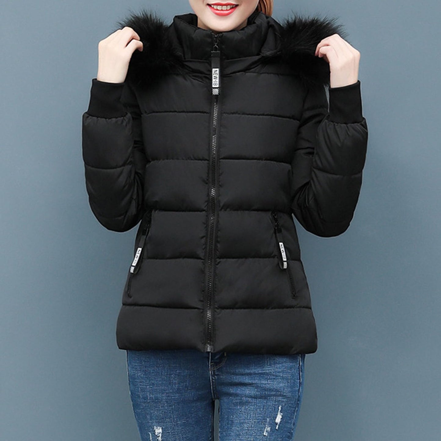 Winter Jackets for Women UK, Winter Jackets for Women UK Quilted Down Mid-Lenght Puffer Coats Ladies Lightweight Waterproof Jacket with Hood Plus Size Slim Trench Coat Warm Outwear, Black, M