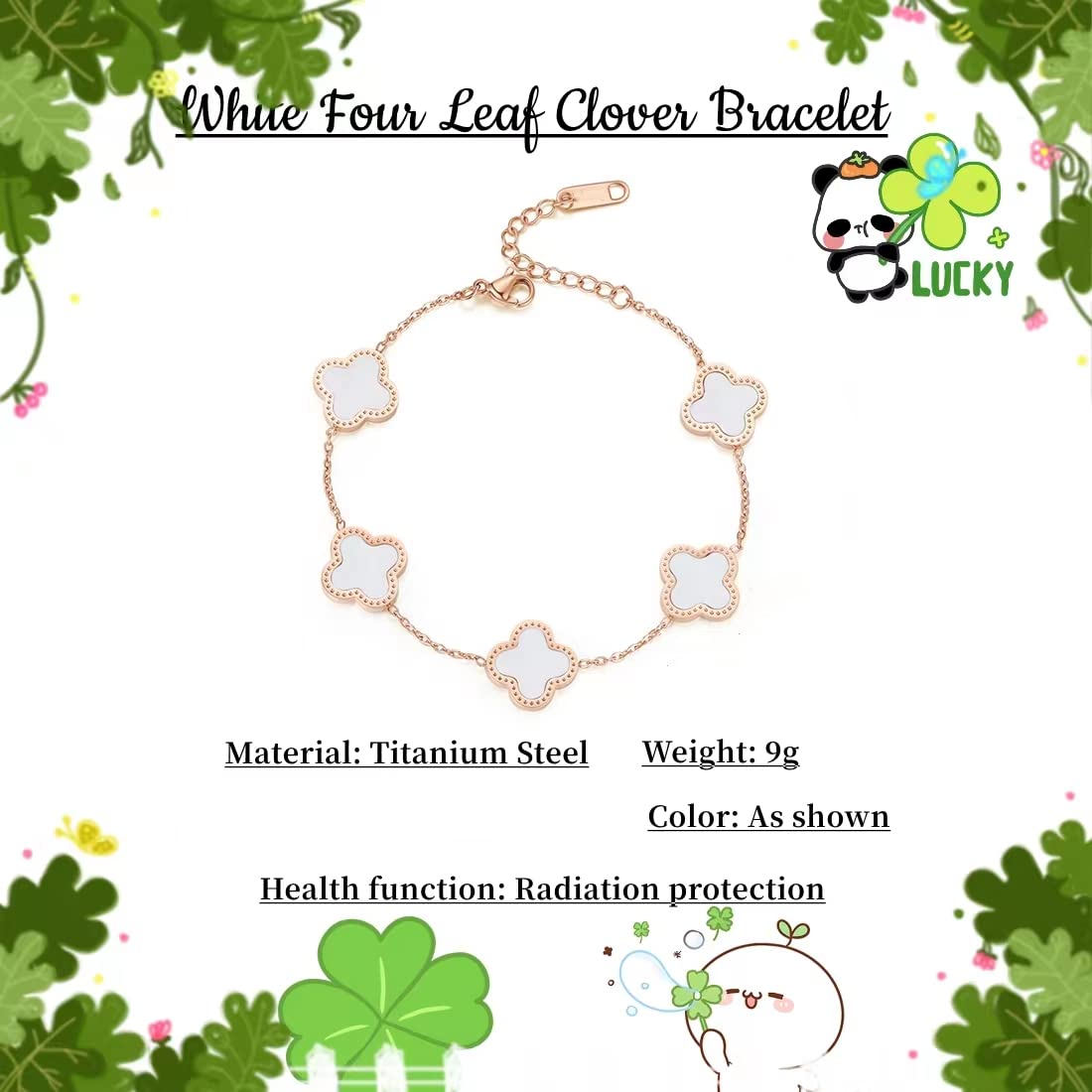 GAUEIOUR Lucky Leaf Bracelet, Women's Titanium Steel Bracelet, Simple Design Style, Exquisite Lucky Jewelry, Girls and Women's Jewelry Gifts (White)