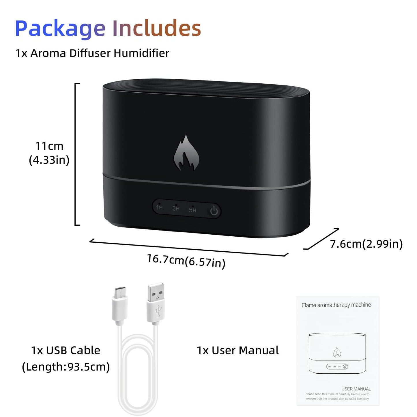 Mcbazel Flame Aroma Diffuser,Fragrance Essential Oil Diffuser Humidifier,Aroma Diffuser Humidifier with 3D Flame Night Light 200mL for Bedroom, Home and Office - Black