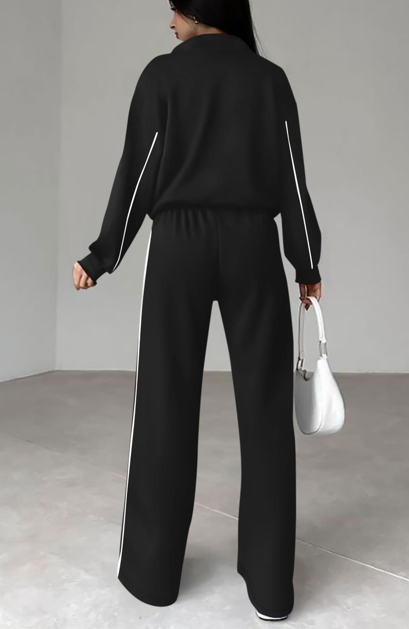 BTFBM Women's Two Piece Tracksuit Fall 2025 Long Sleeve Zip Up Sweatshirt Long Pants Outfits Jogger Sweatsuit Sets(Black,X-Large)