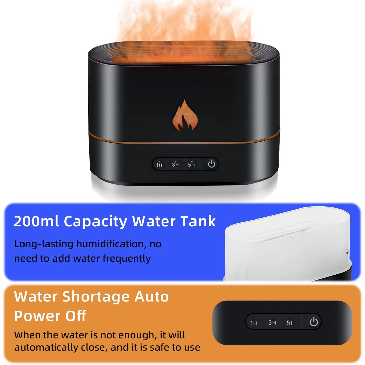 Mcbazel Flame Aroma Diffuser,Fragrance Essential Oil Diffuser Humidifier,Aroma Diffuser Humidifier with 3D Flame Night Light 200mL for Bedroom, Home and Office - Black