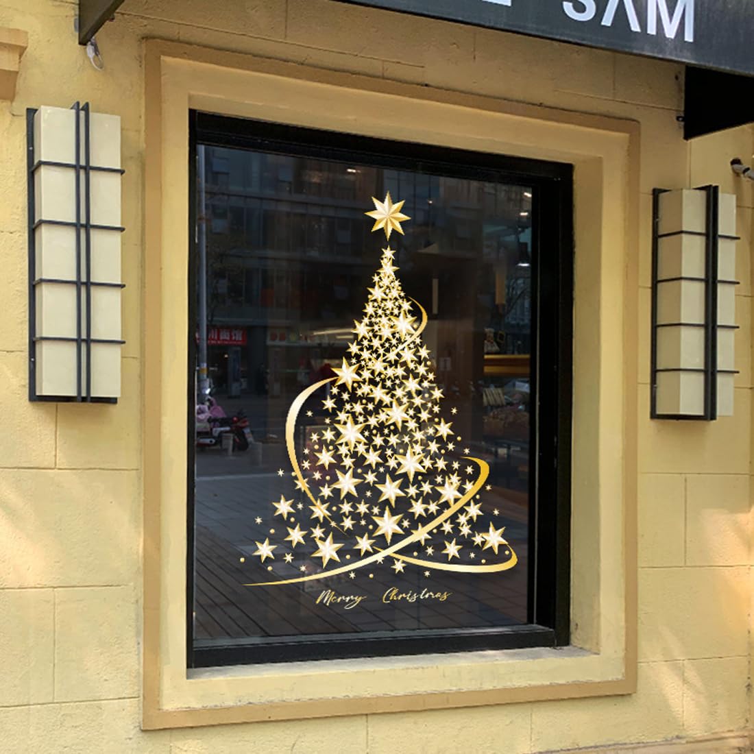 Cityhermit - 2 Pack Christmas Tree Stickers - Large Golden Christmas Tree - Wall, Window, Door Display - Window Stickers