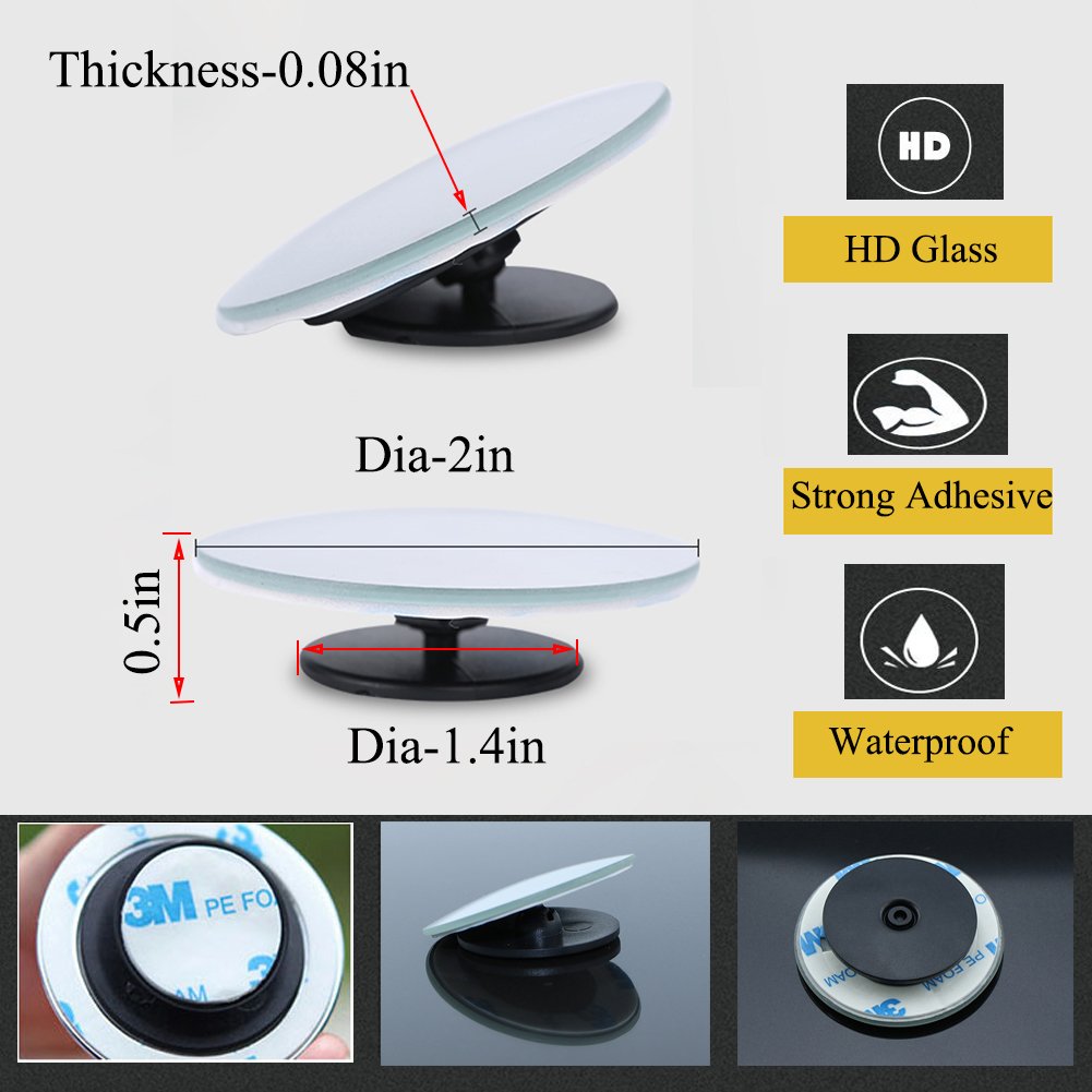 Blind Spot Mirrors For Cars - BeskooHome Waterproof 360°Rotatable Convex Rear View Mirror For Universal Cars -2 Pack