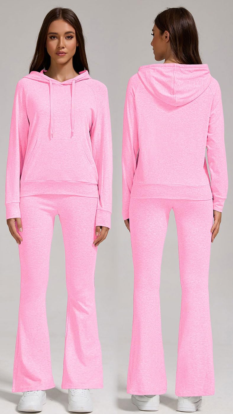 YETOWA Stylish Women's 2 Piece Outfits Hooded Sweatshirt Flared Leg Pants Combo Perfect for Active Casual Wear