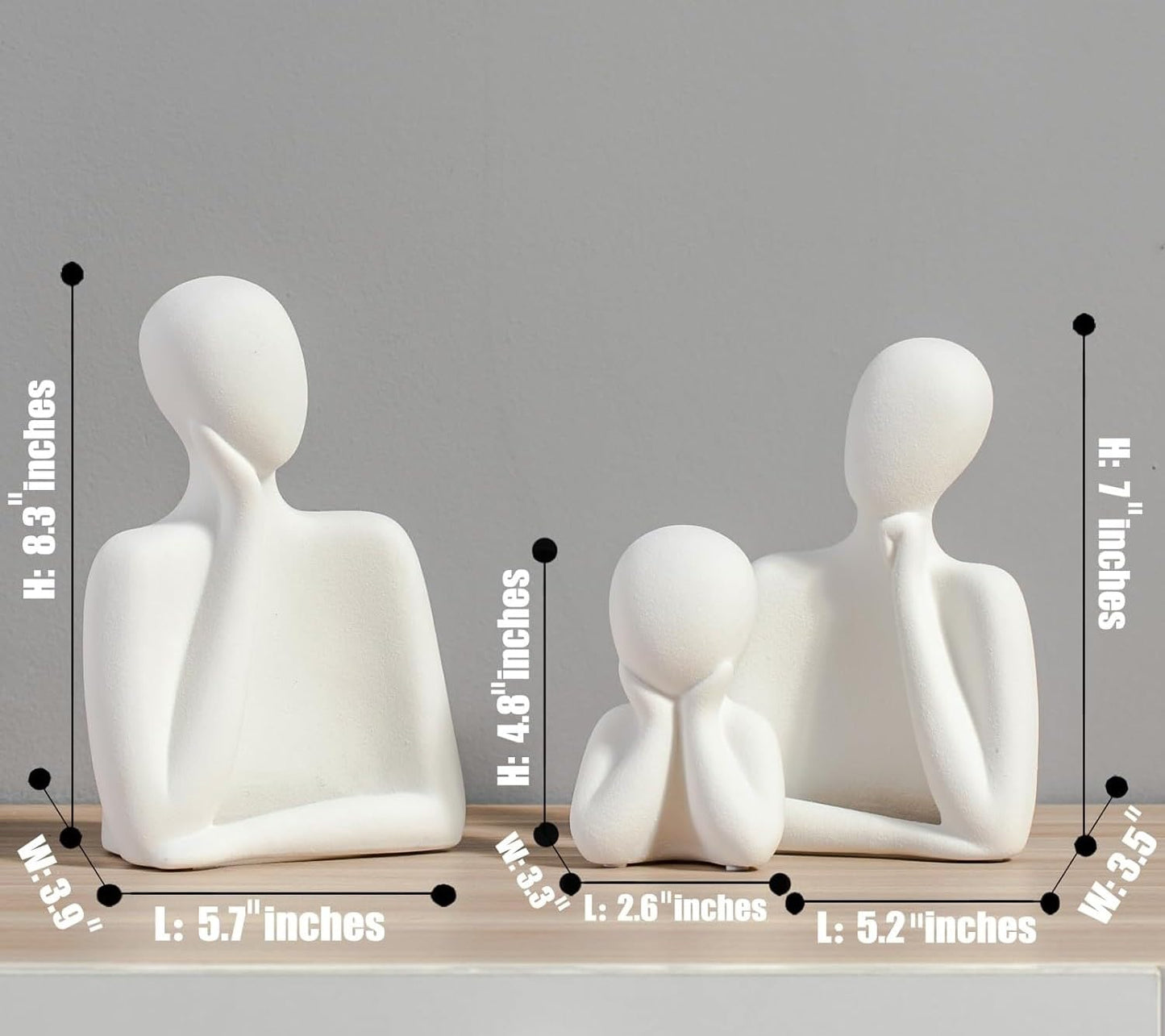 FARAMIR STORE Three-Person Family Statue – Handmade White Abstract Figurines in Stone Powder | Modern Home & Office Decor for Living Room, Bookshelf, Desk & Table Display