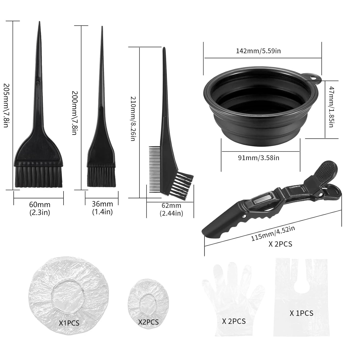 VARHHUXHA 10 Pcs Hair Dye Coloring Set Colouring Kit, DIY Beauty Salon Hair Dye Bleaching Tools Kit, Including Brush, Mixing Bowl, Ear Cover, Shawl, Gloves, Clips