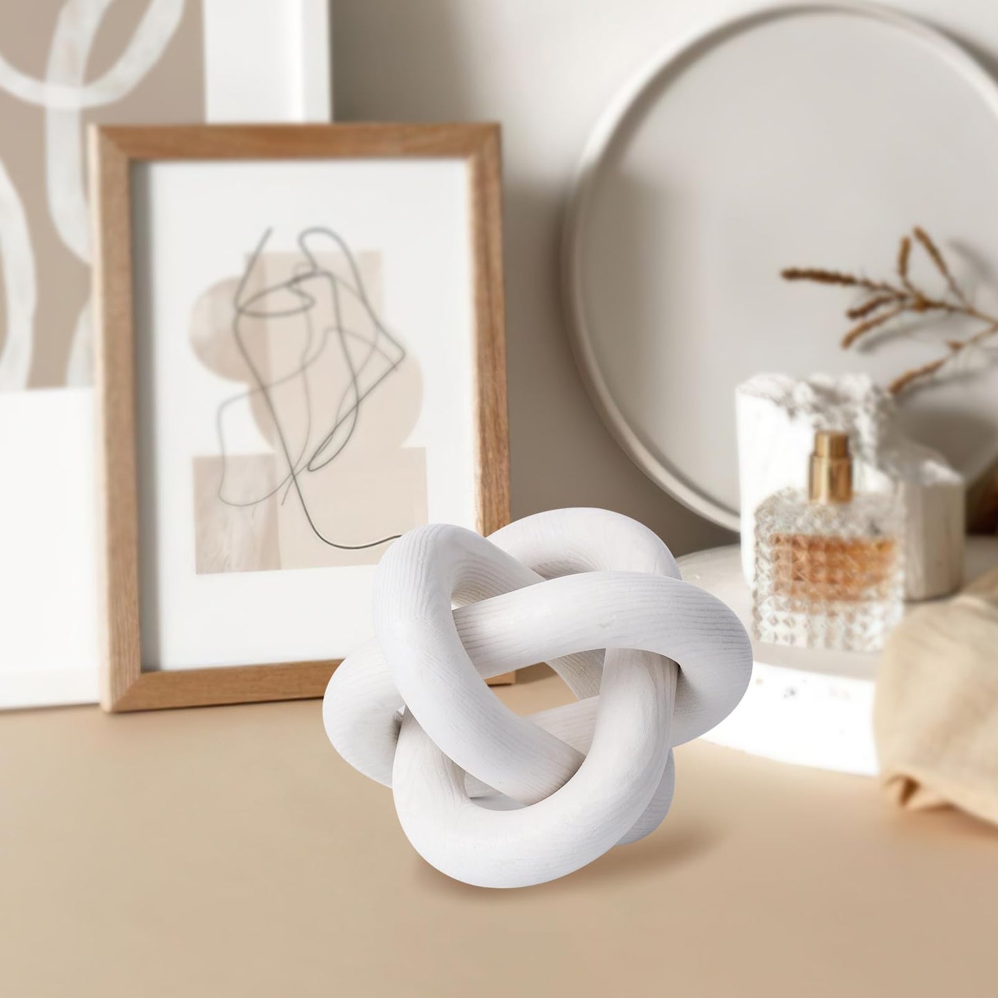 Yunjuhop Wood Knot Decor, 3-Link Chain, White, Home Decor, Farmhouse, Boho Style, Waterproof, 3.15x3.15x3.15 inches, 0.14 kg