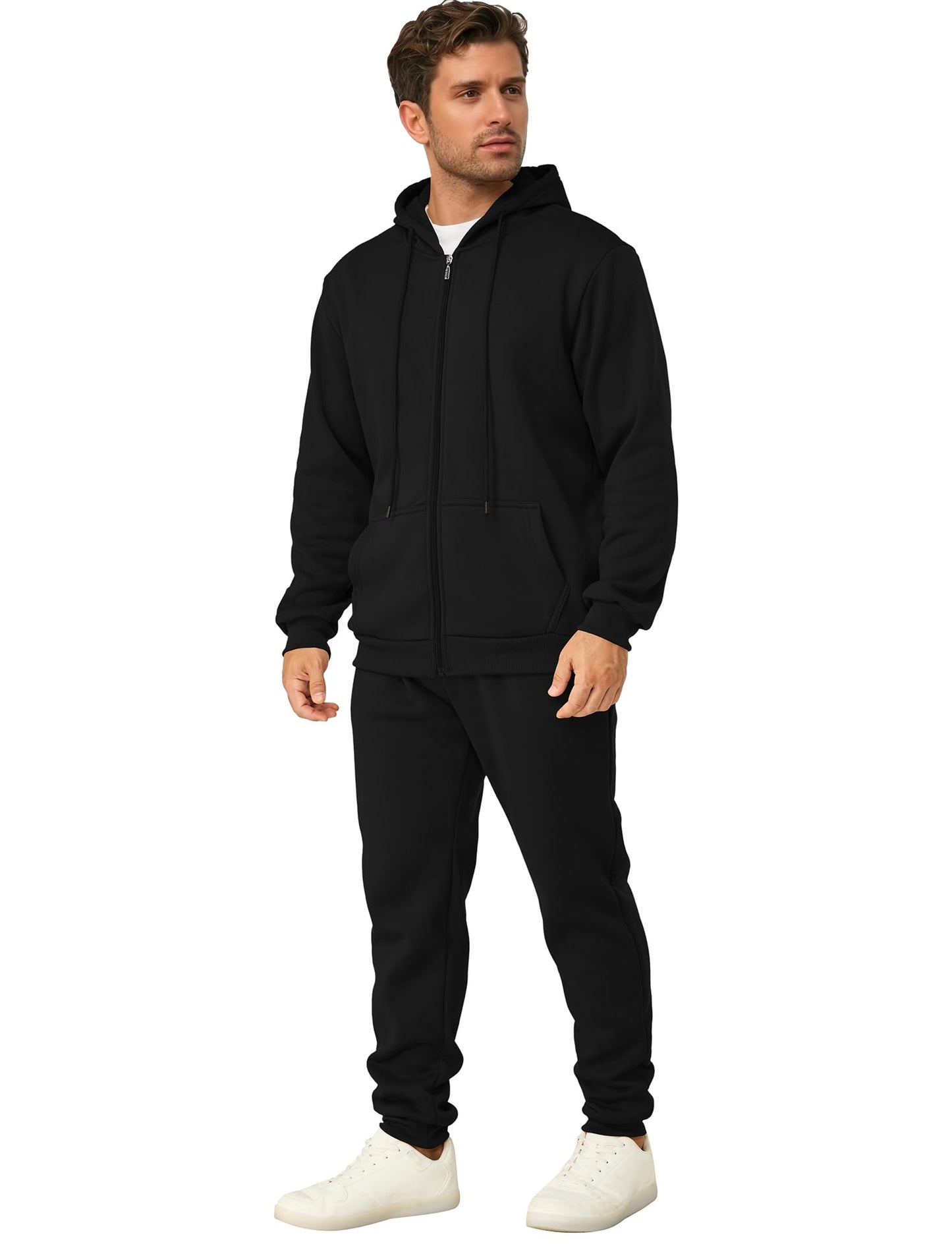 Mens Sweatsuits 2 Piece Casual Full Zip Tracksuits Zip Up Hoodie and Sweatpants Set Athletic Sweat Suits(M,Black)