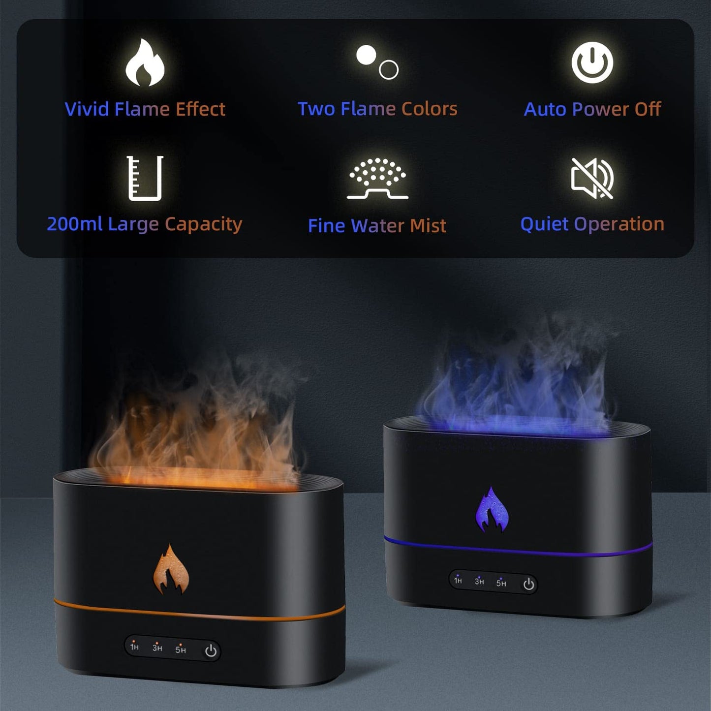 Mcbazel Flame Aroma Diffuser,Fragrance Essential Oil Diffuser Humidifier,Aroma Diffuser Humidifier with 3D Flame Night Light 200mL for Bedroom, Home and Office - Black