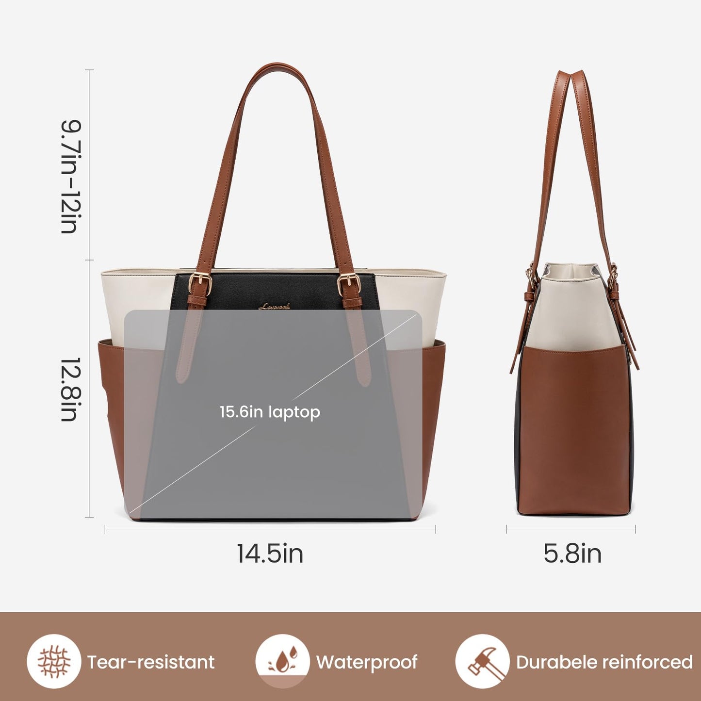 LOVEVOOK Laptop Tote Bag for Women With Large Cup Holder, Leather Work Tote Bag for Women,15.6 Inch Professional Computer Briefcase Business Teacher Commuter Shoulder Bag,Office Travel Gift