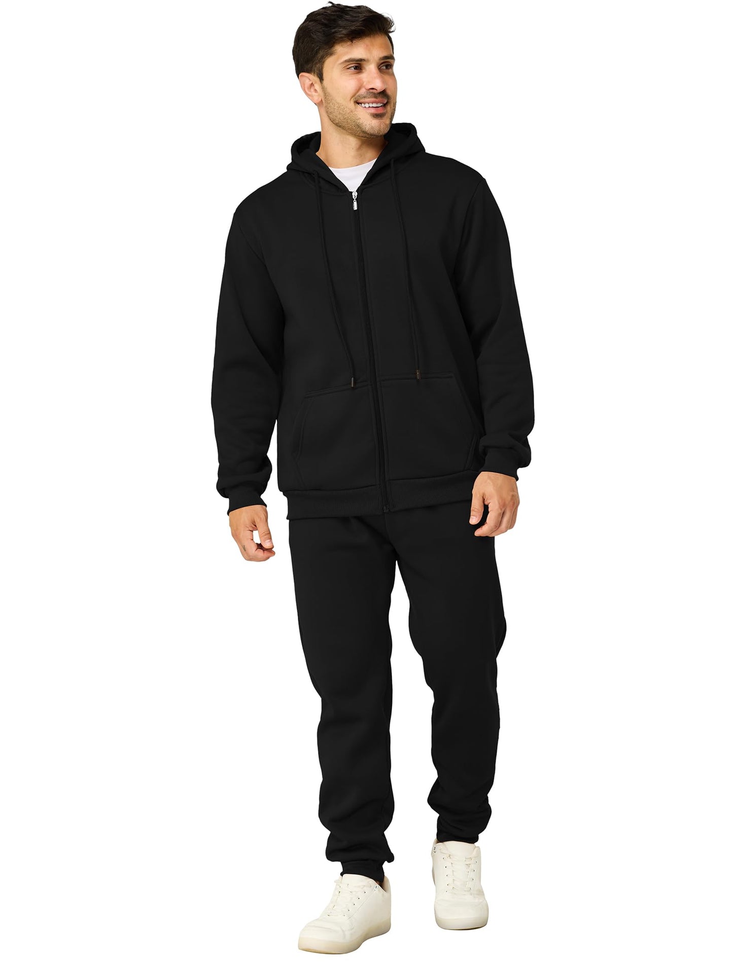 Mens Sweatsuits 2 Piece Casual Full Zip Tracksuits Zip Up Hoodie and Sweatpants Set Athletic Sweat Suits(M,Black)