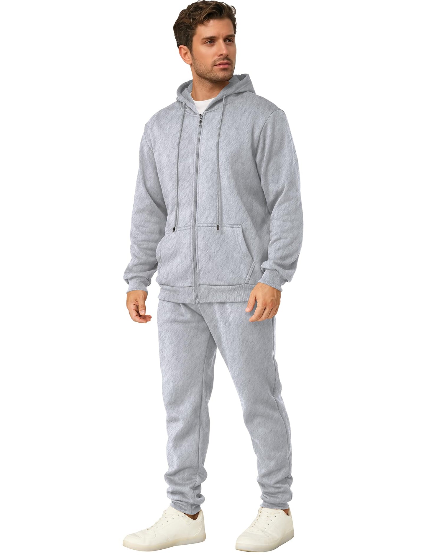 Mens Sweatsuits 2 Piece Casual Full Zip Tracksuits Zip Up Hoodie and Sweatpants Set Athletic Sweat Suits(M,Light Grey)