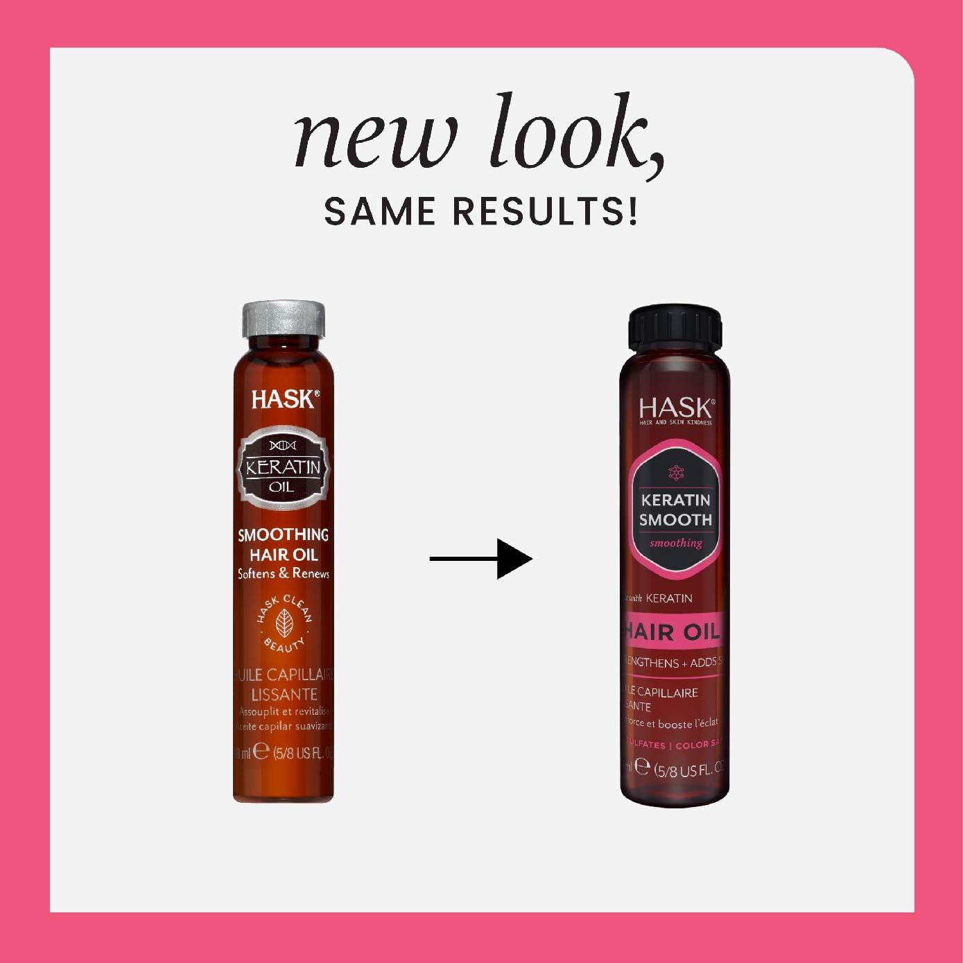 HASK Keratin Smoothing Shine Oil Vial for all hair types, colour safe, gluten-free, sulfate-free, paraben-free - 1 18mL Vial