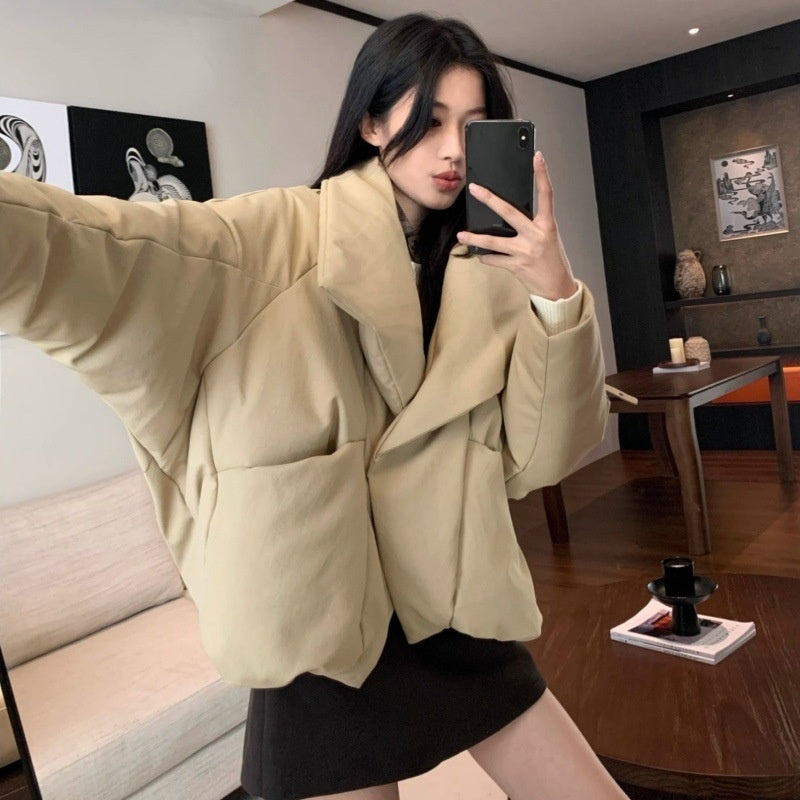 Large Lapel Cotton-padded Coat For Women