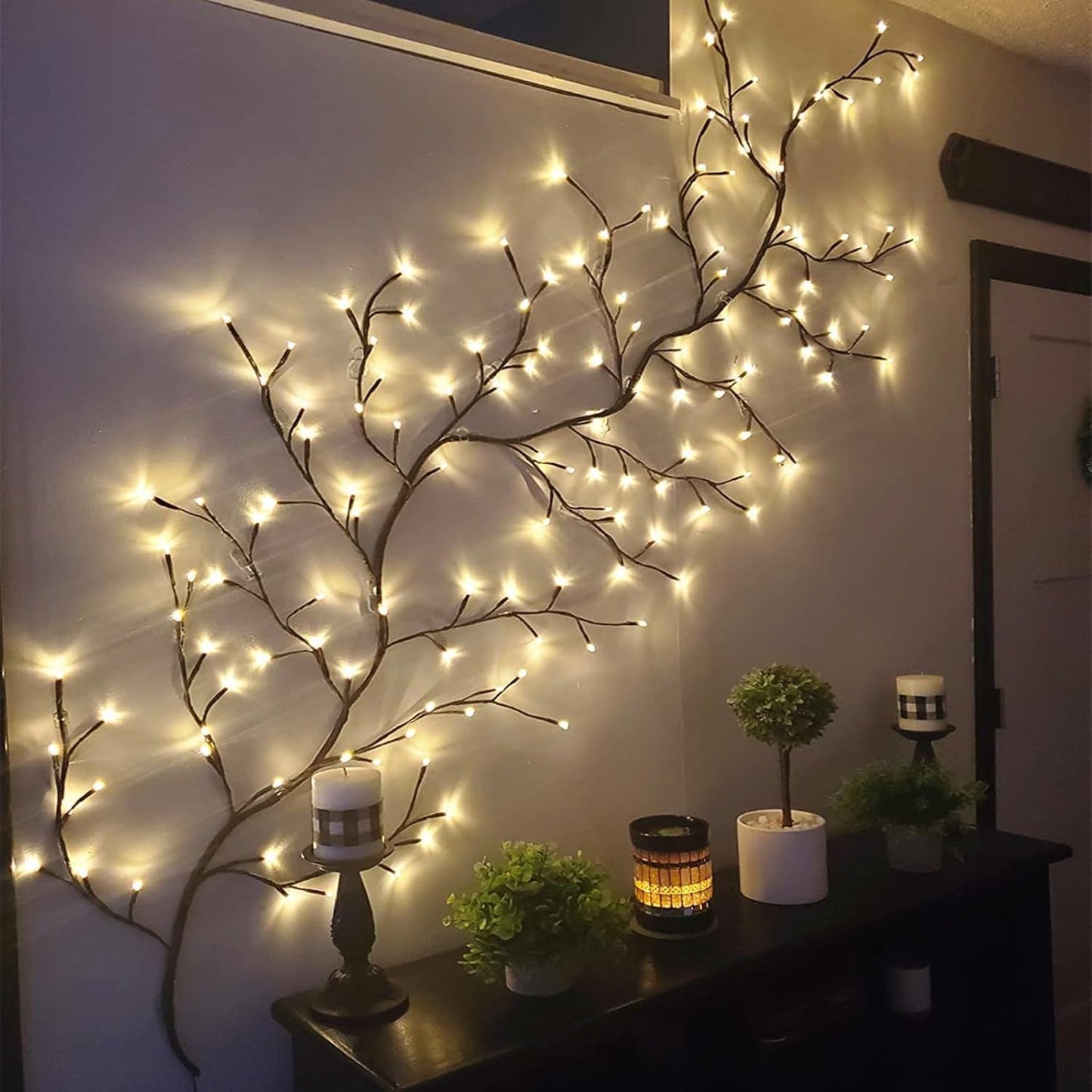 7.5FT USB Port 144 LEDs Twinkling Tree Branch Light with Remote for Room and Home Warm White Wall Tree Lights Lighted Garland Indoor for Halloween Christmas Decorations (Enchanted Willow Vine)