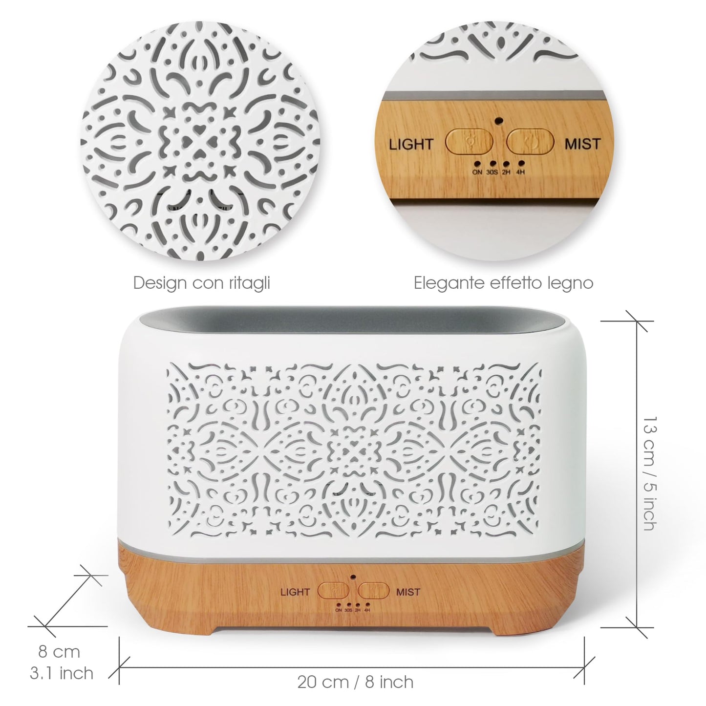 Earnest Living Essential Oil Diffuser Classic Flame Diffuser 200ml Timers Night Lights and Auto Off Function Home Office Humidifier Aromatherapy Diffusers for Essential Oils White