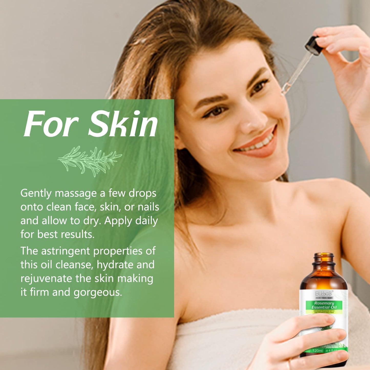 ELBBUB Rosemary Oil for Hair Growth - Undiluted Rosemary Oil for Hair Skin - Cleansing Rosemary Essential Oil for Dry Scalp Care Rid of Itchy and Dry Scalp, 1, 120.0 millilitre
