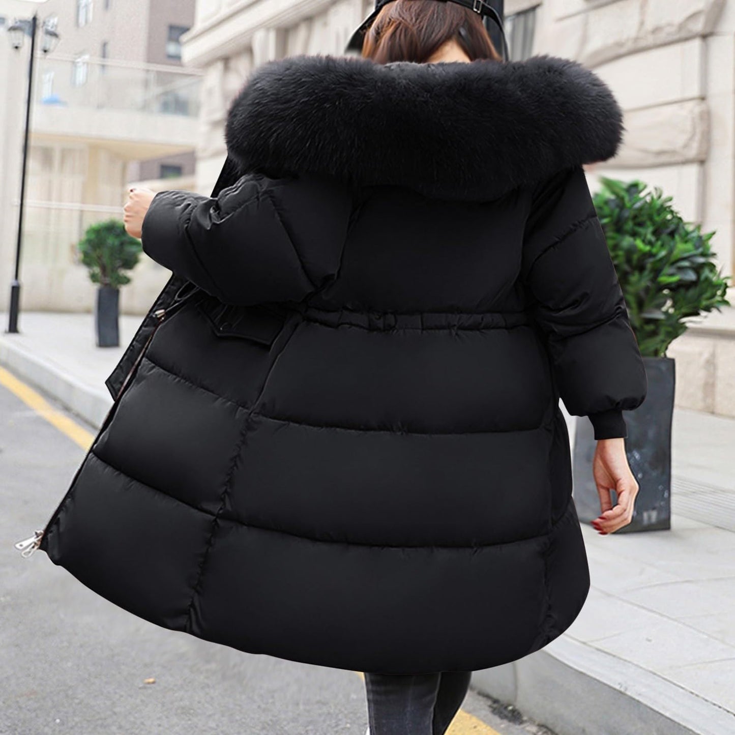 Womens Jacket Winter Jackets for Women UK Quilted Down Long-Lenght Puffer Coats Ladies Lightweight Waterproof Jacket Plus Size Slim Trench Coat Warm Outwear Black M