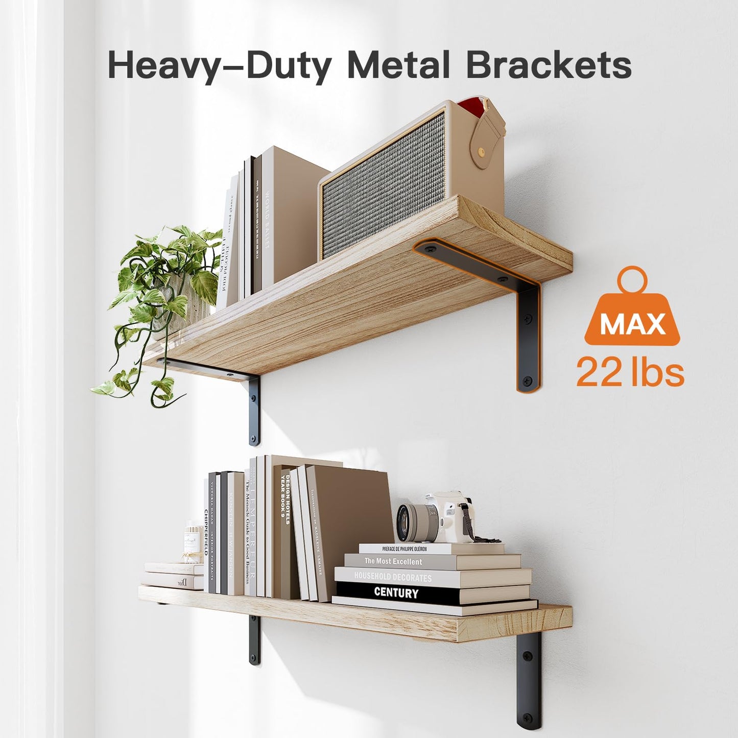 Pipishell Floating Shelves with Wire Strorage Basket, Paulownia Wood Bathroom Shelves for Home Organization & Wall Decor, Bathroom/Kitchen/Living Room/Office Shelves, Set of 3+1, Natural