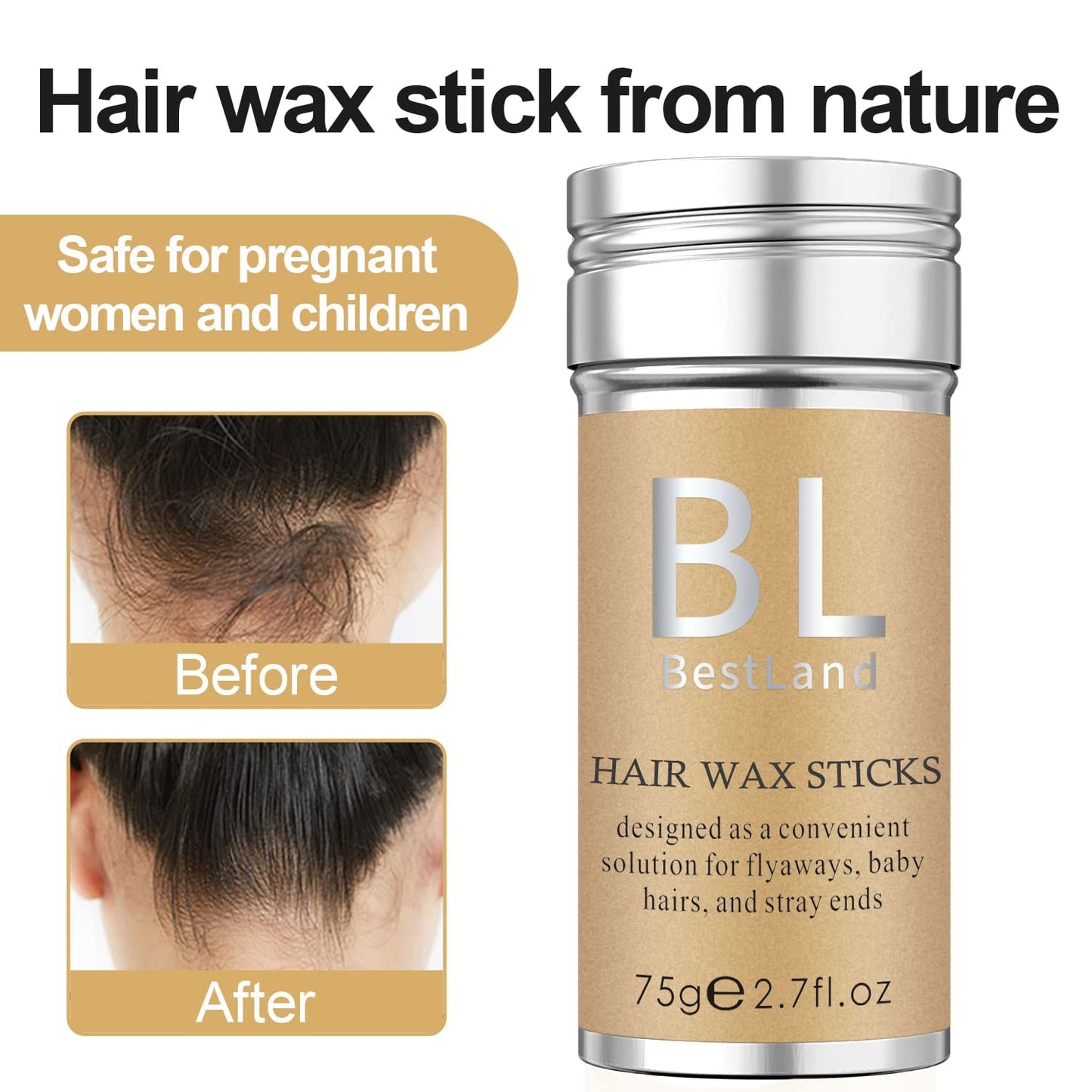 Hair Wax Stick & Pink Brush Set -Versatile Hair Styling Kit, Long-Lasting Anti-Frizz, Non-greasy Wax Stick for Women Girls (75g Pack)