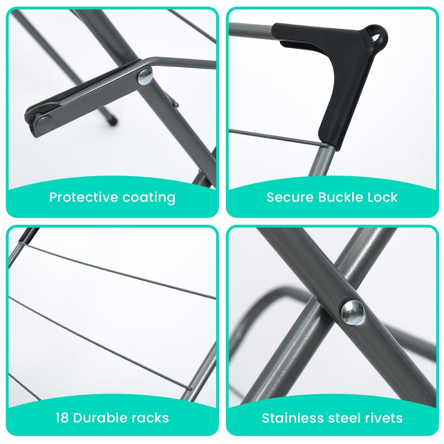 Rainberg 3 Tier Clothes Airer Drying Indoor and Outdoor, Heavy Duty Laundry Rack with Non-Slip Feet and Corner Spaces for Hangers, Flat foldable for Space Saving Washing Line, 14m Drying Space
