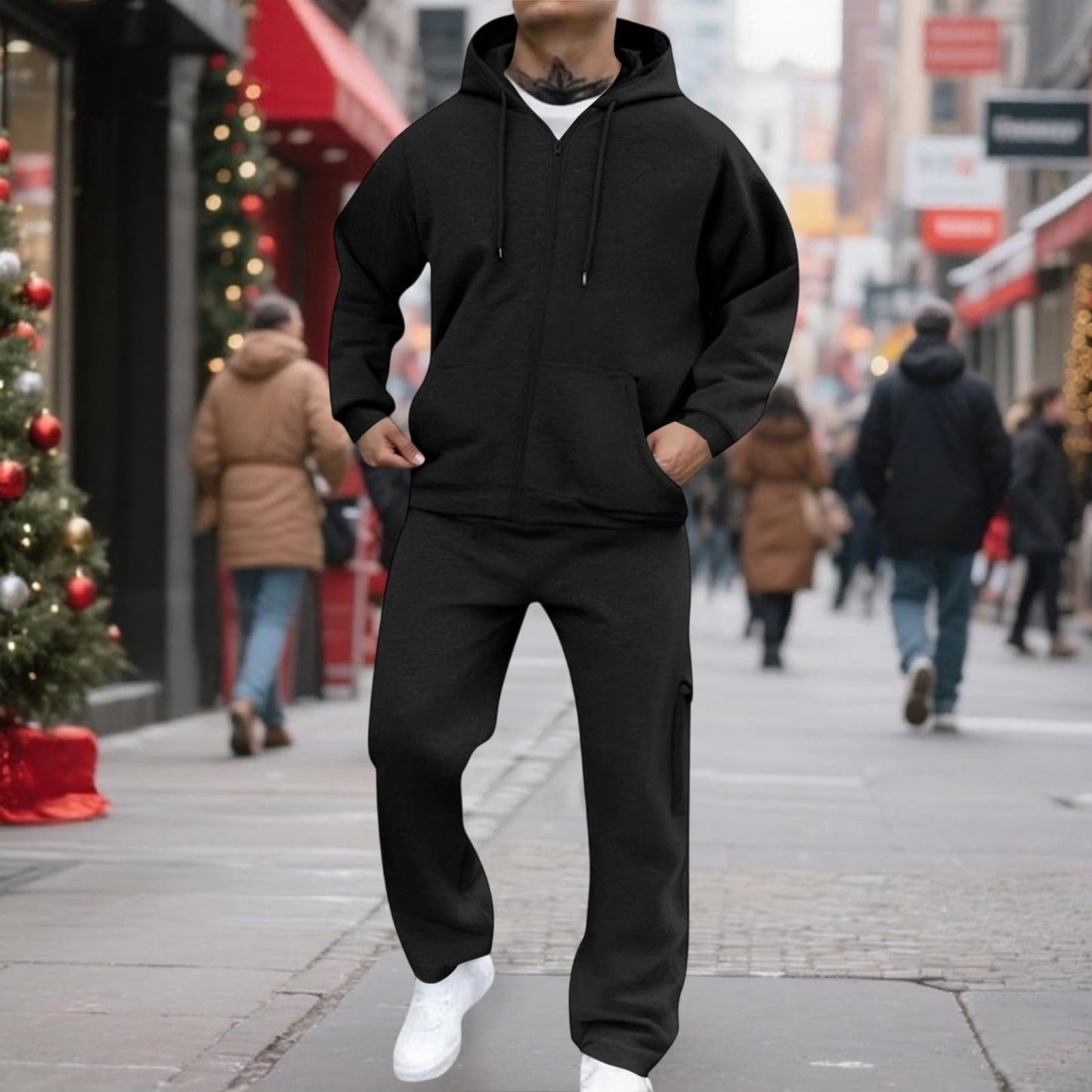 HYYGOCCTV Tracksuit Men Men Sweat Suit 2 Piece Set Outfit Casual Solid Crewneck Sweatshirt And Sweatpant Set Jogging Tracksuits Tracksuit Long Sleeve Pullover Track Athletic Sweatsuit Black L
