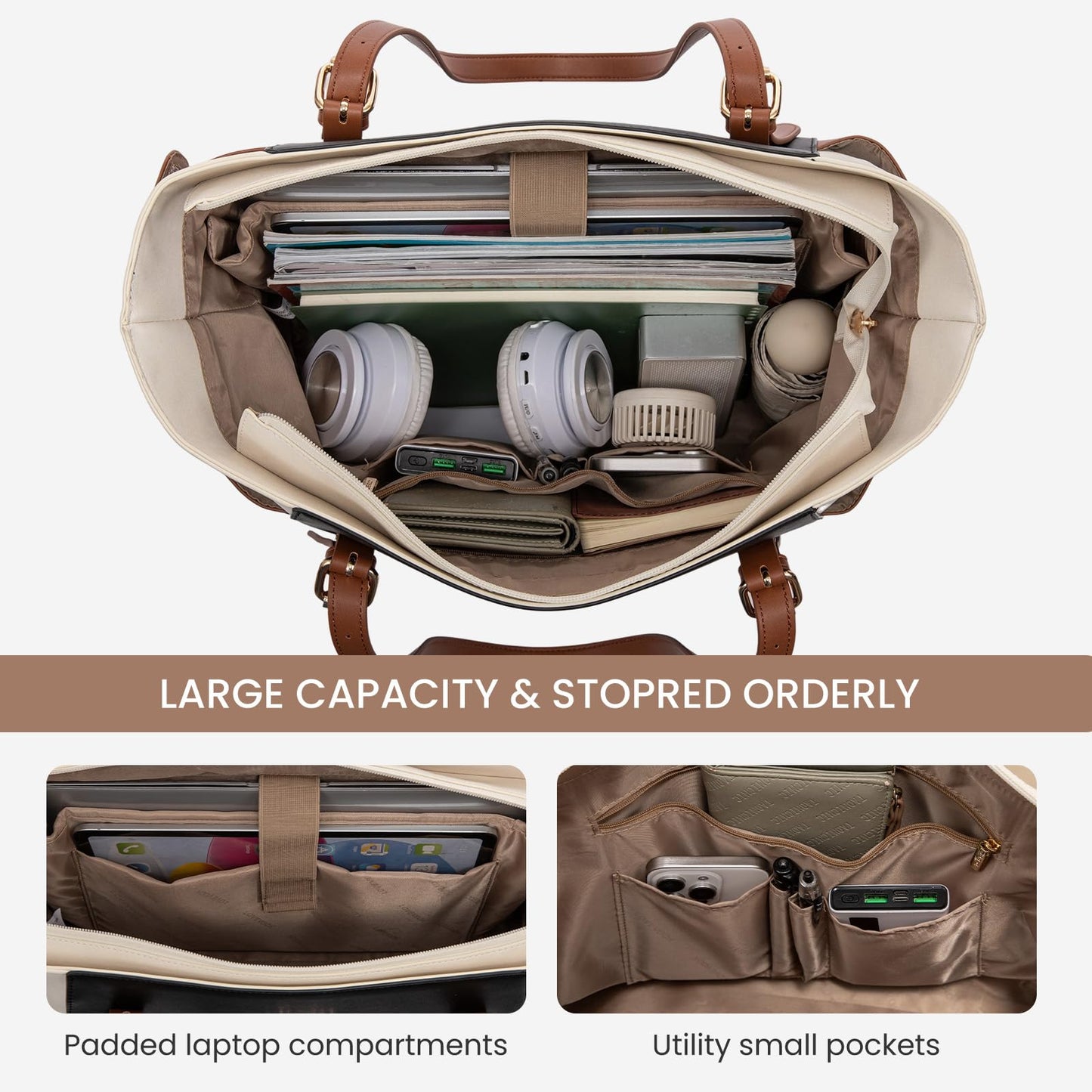 LOVEVOOK Laptop Tote Bag for Women With Large Cup Holder, Leather Work Tote Bag for Women,15.6 Inch Professional Computer Briefcase Business Teacher Commuter Shoulder Bag,Office Travel Gift