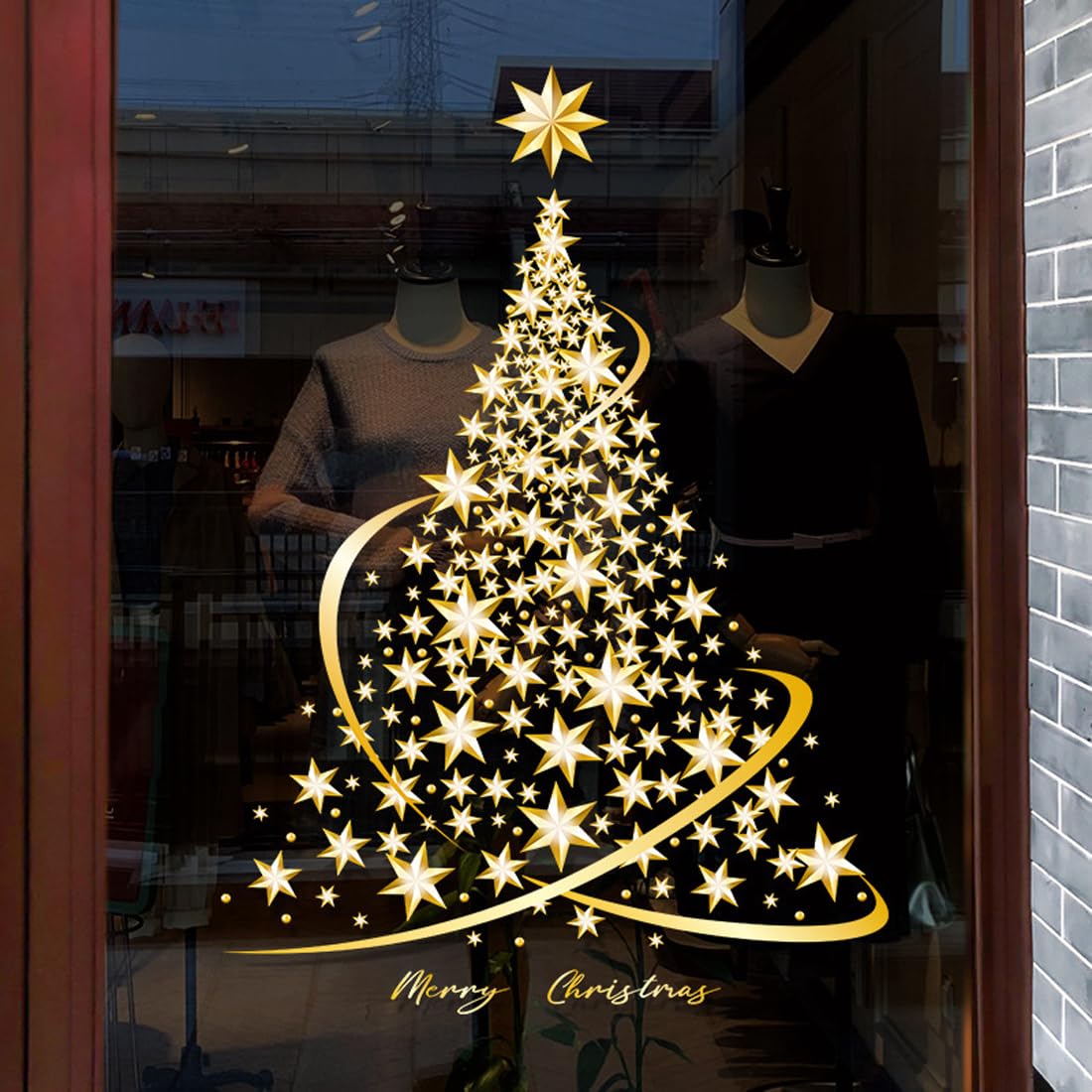 Cityhermit - 2 Pack Christmas Tree Stickers - Large Golden Christmas Tree - Wall, Window, Door Display - Window Stickers