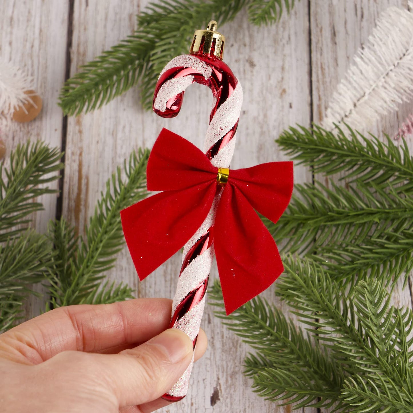 18pcs Christmas Decorations Candy Canes Red White and Small Red Bows for Christmas Tree Decorations Hanging Ornaments (Red)